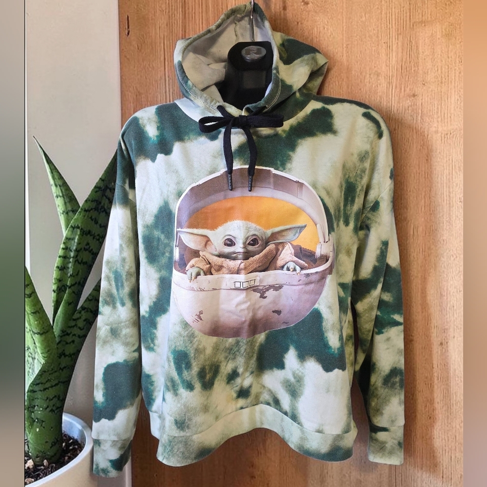 Star Wars Baby Yoda Grogu Camo Tie Dye Cropped Lighweight Hoodie Sz 1X
